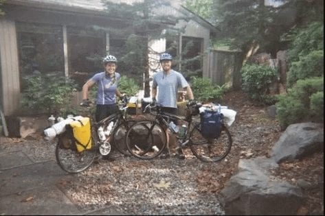 David and Brooke Lawrence bicycling across the country in 2004.