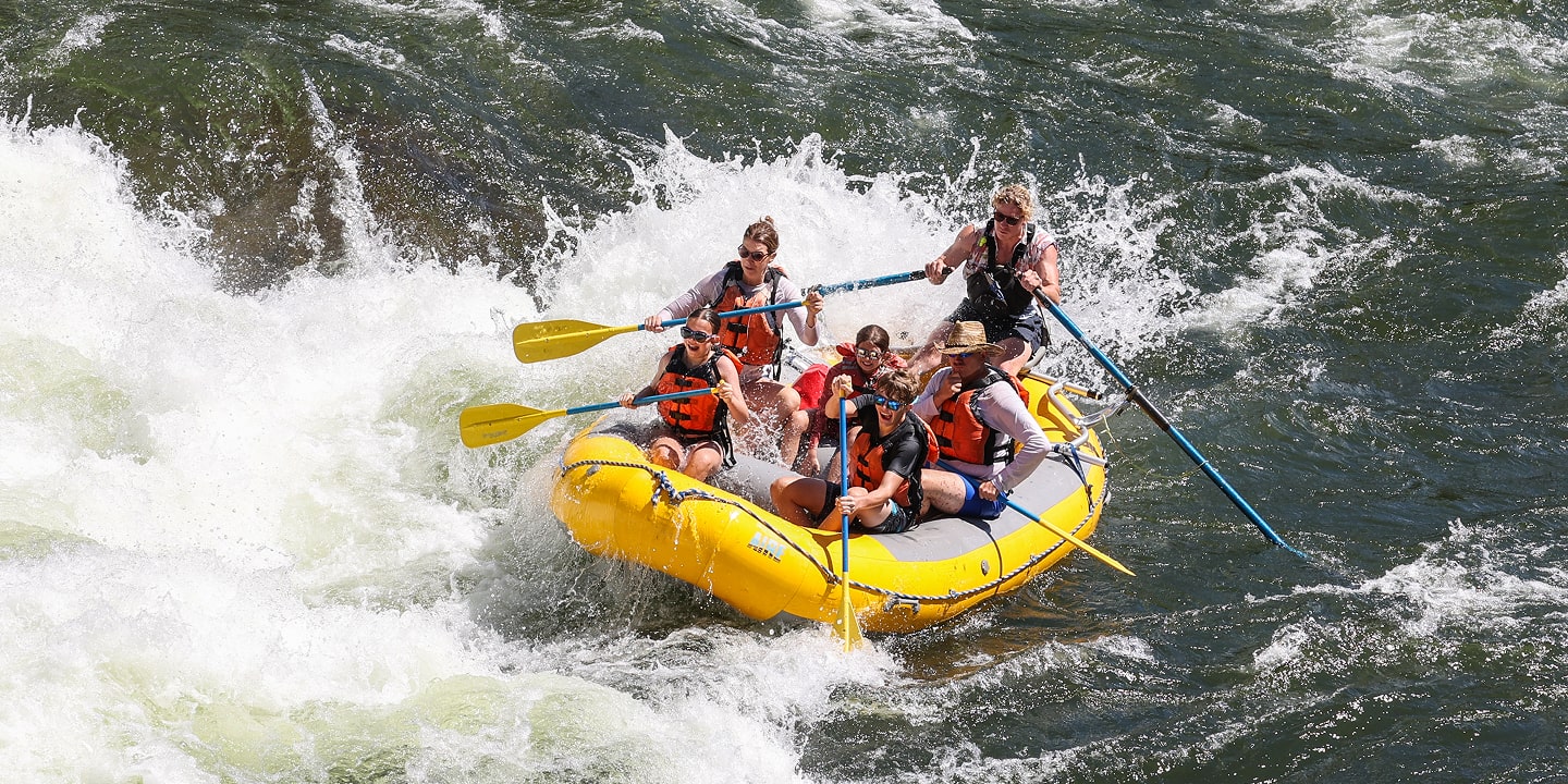 overhead shot of a clark fork river rafting trip
