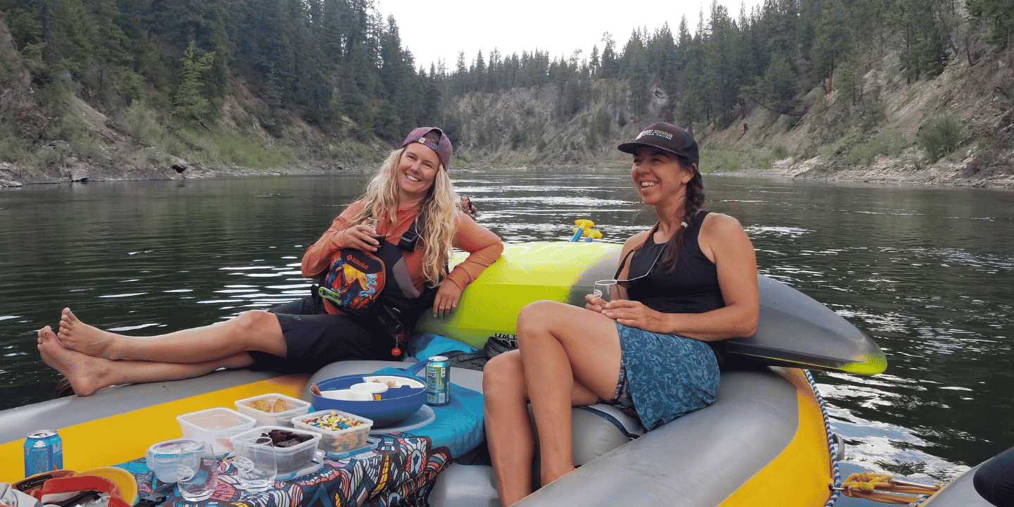 drinking wine on a scenic float river trip