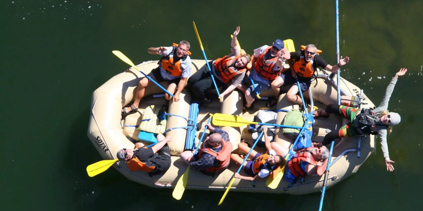 overhead shot of blackfoot river family float