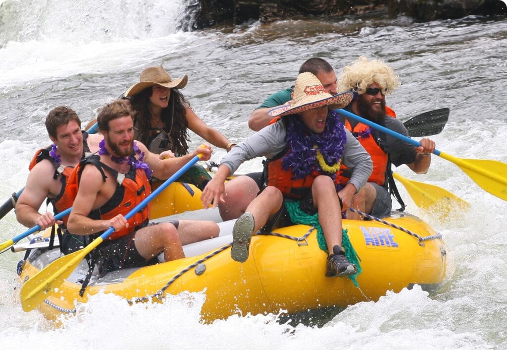bachelor party on group rafting trip