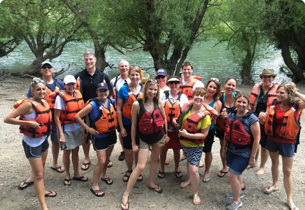 family reunion on group rafting trip