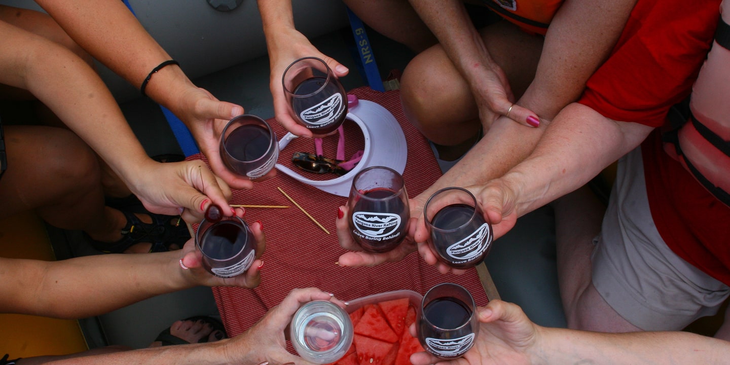 glasses of wine on a rafting trip near missoula